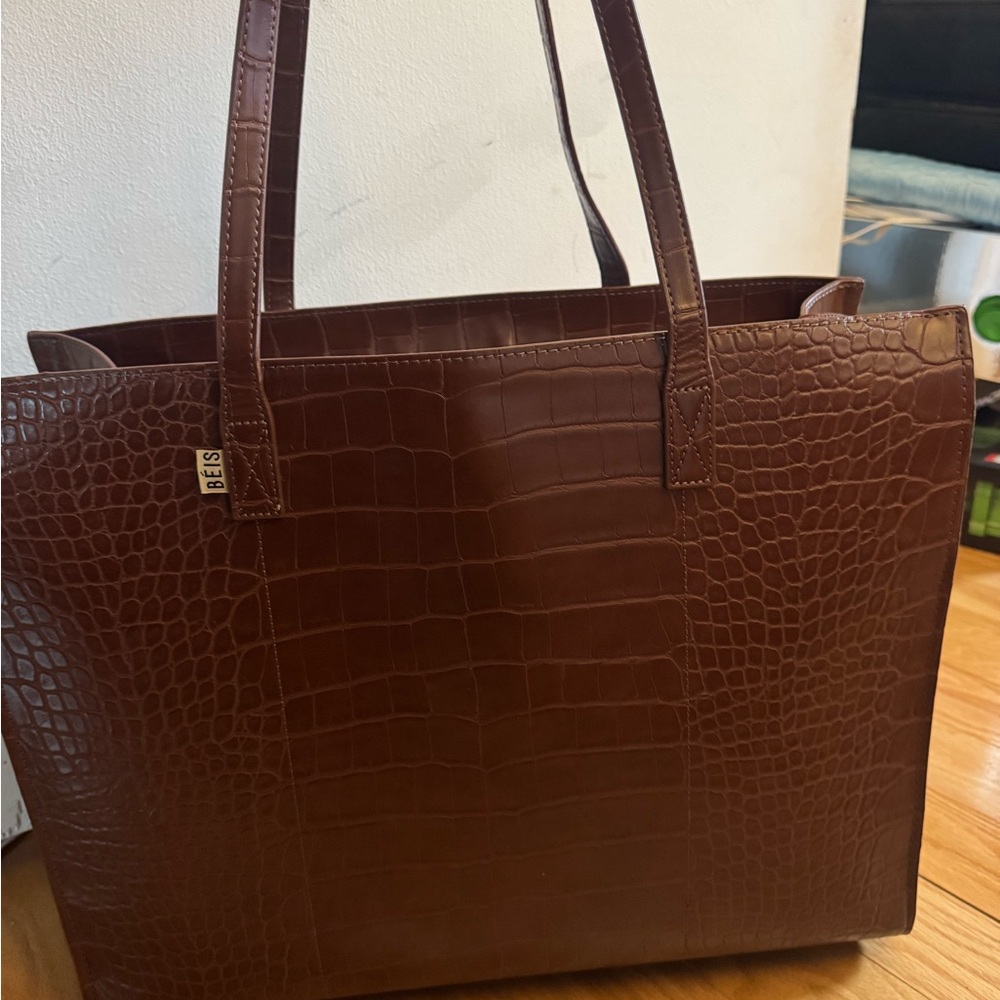 BEIS Brown Croc-Embossed Tote Bag - Picture 2 of 3
